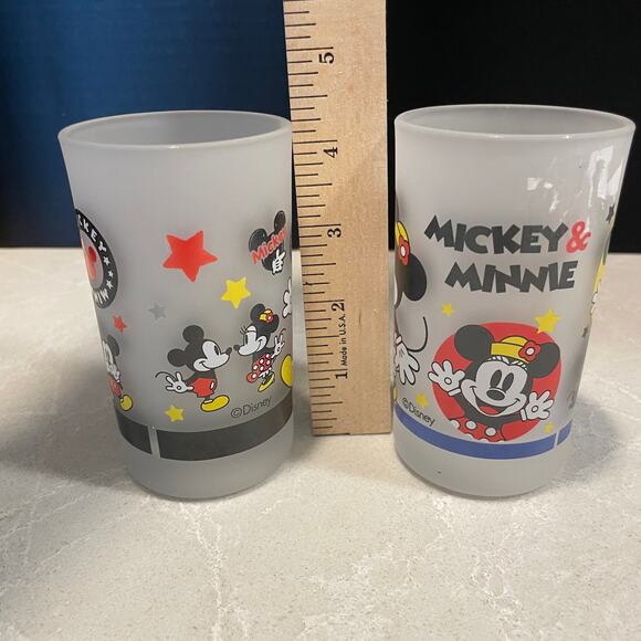 Vintage Frosted Mickey and Minnie mouse drinking glasses collectible Disney - Picture 2 of 12
